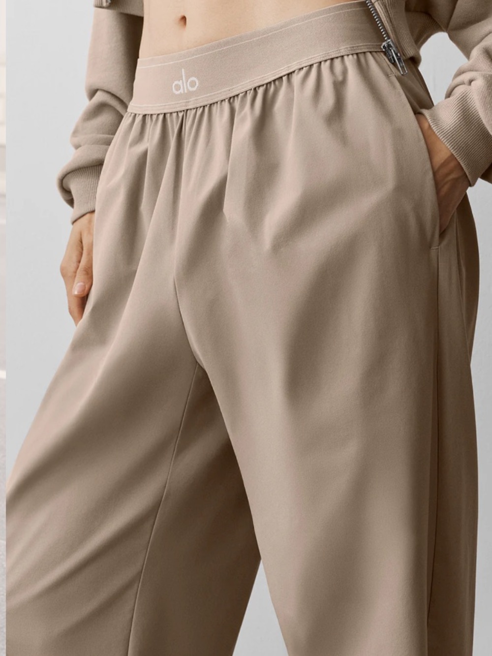ALO Yoga Wide Leg High-Rise Pants in Taupe - Picture 3 of 6